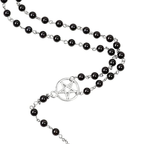 Jewelry - Gothic Baphomet Necklace Zinc Chain Long Bead Rosary Halloween Christmas Gift